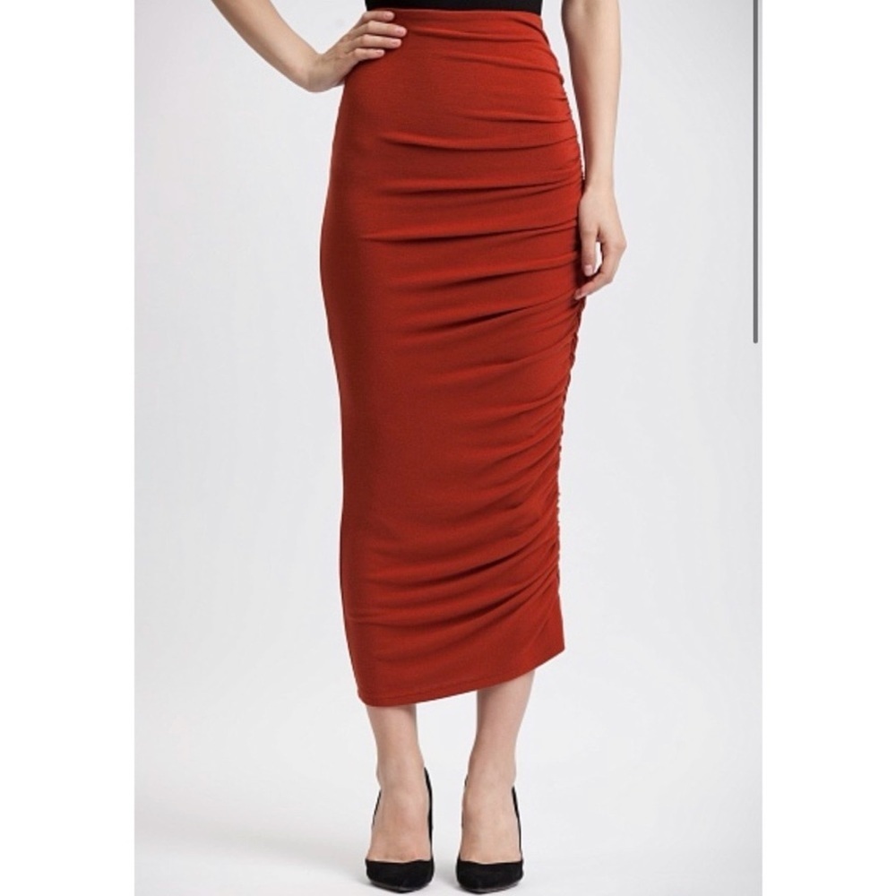 Alice + Olivia Mindie Ruched Jersey Midi Skirt